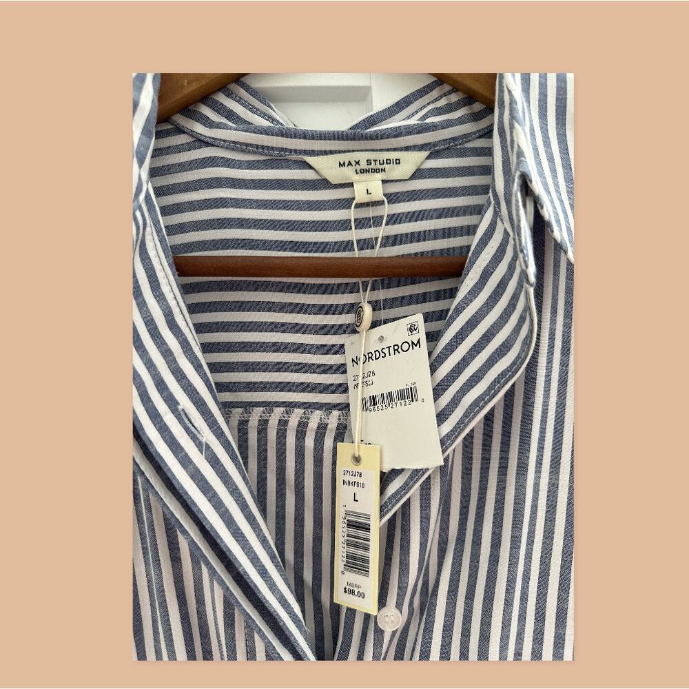 NWT Max Studio Striped Button Down Shirt - Size: Large - Picture 8 of 8